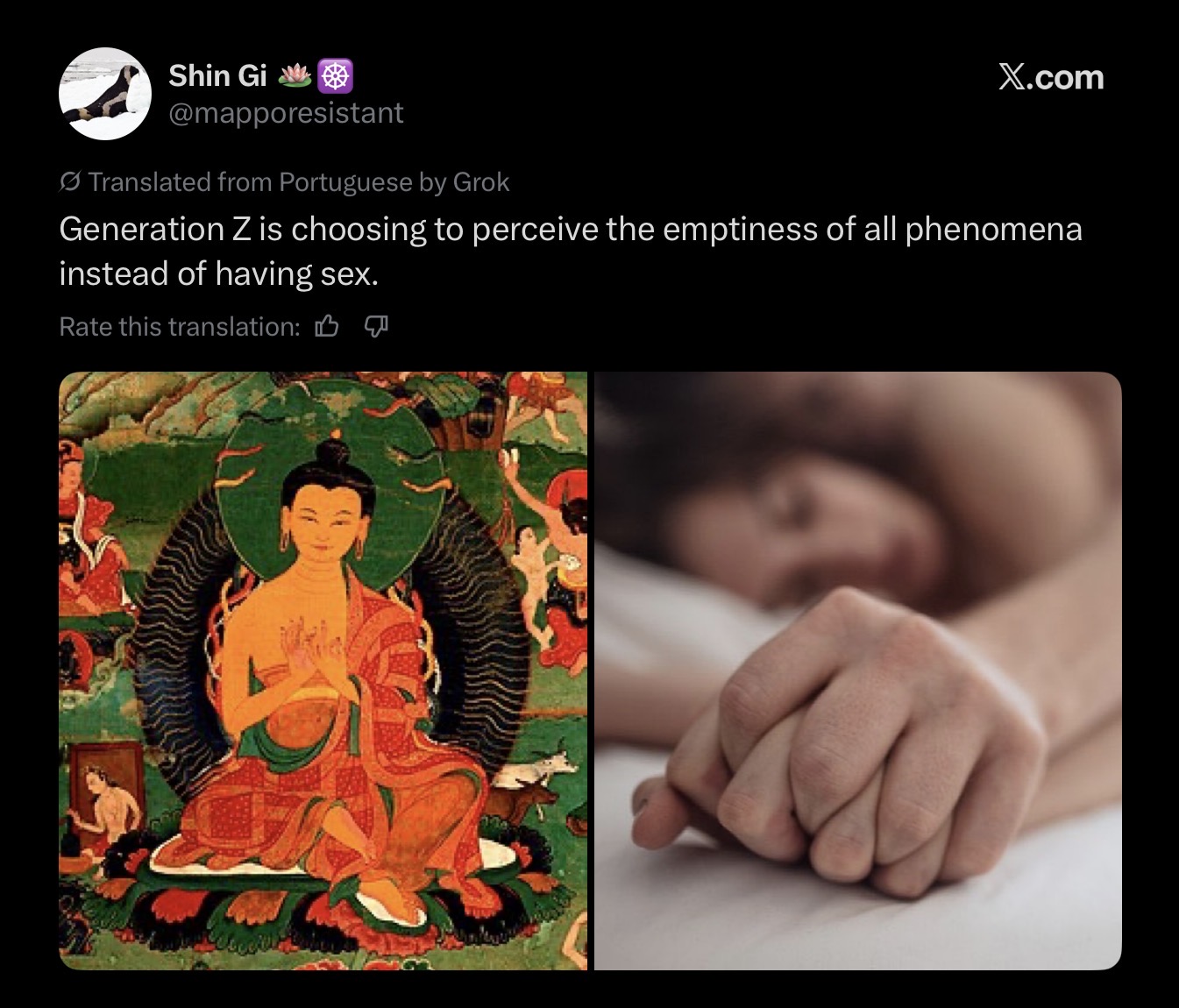Gen Z is choosing the perceive the emptiness of all phenomena instead of having sex.